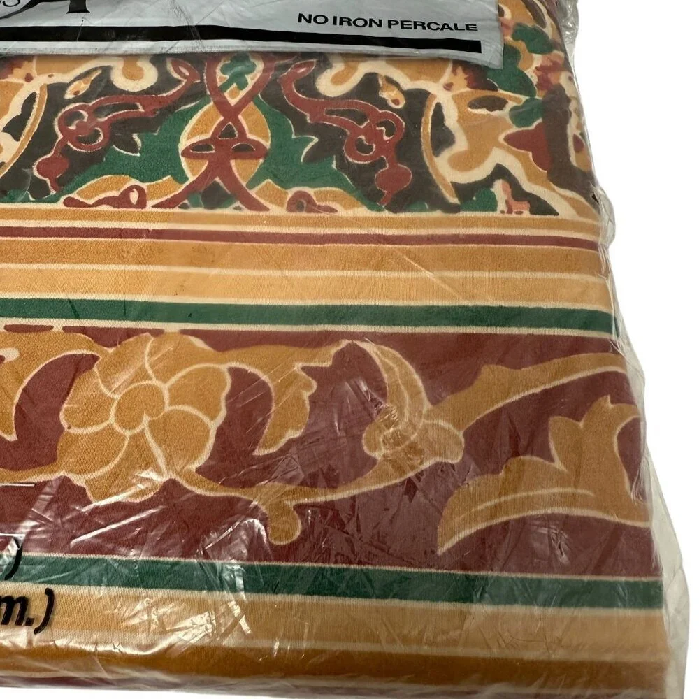 UTICA Cacharel Twin Flat Sheet New Vintage 1970s Brown Shawl Pattern Percale